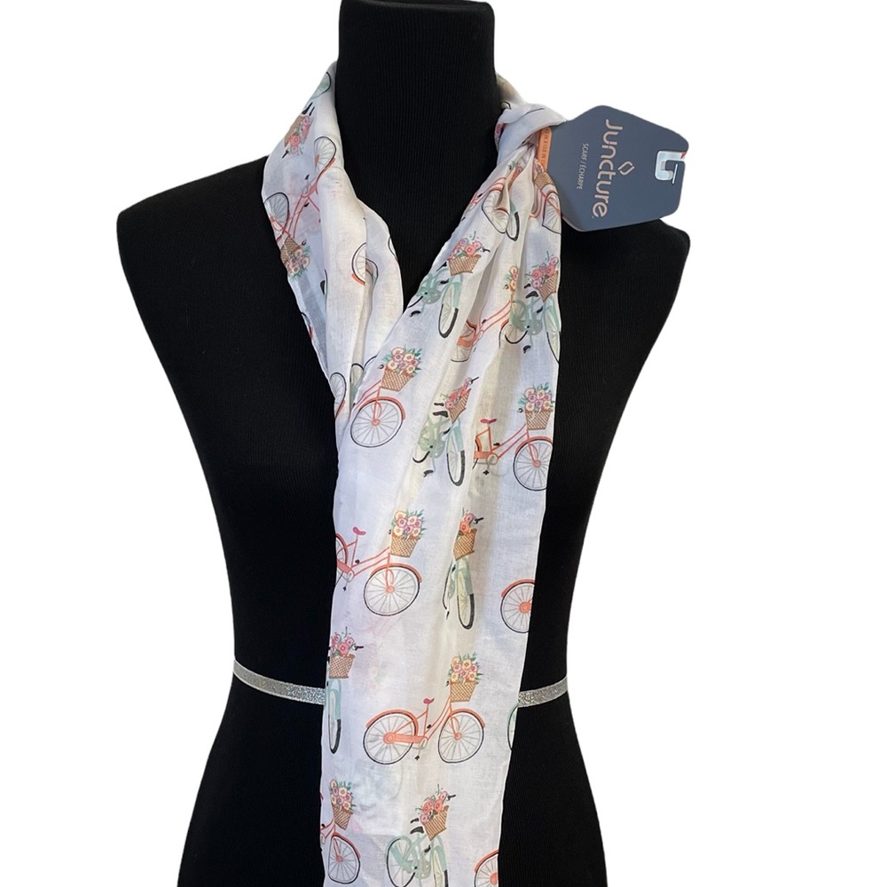 Vintage print bicycle with basket of flowers scarf